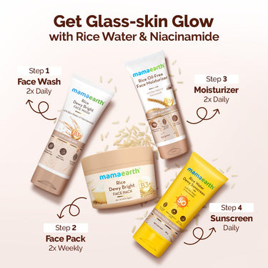 Mamaearth Rice Dewy Bright Face Pack with Rice Water & Niacinamide For Glass Skin 200g | DIY-like Texture | Gives Glass-Like Glow |Instant Brightness | Gel Cream Face Mask |Free From Harmful Chemicals